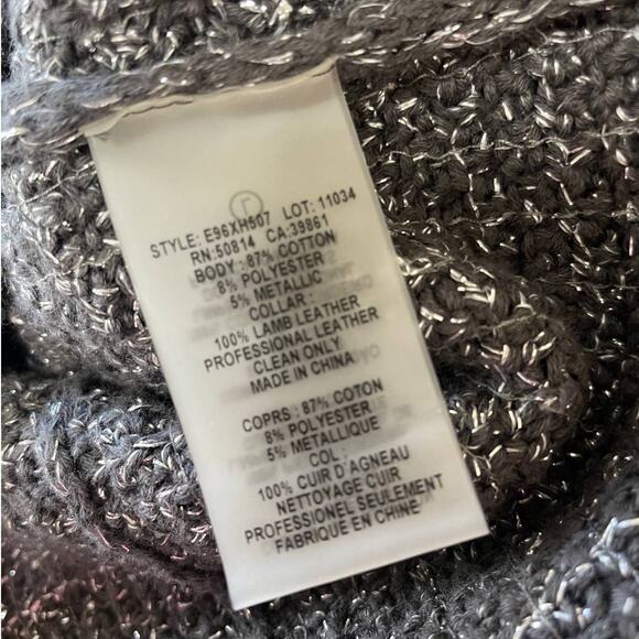 ELIE TAHARI gray silver lurex knit blue leather collar sweater Visna jacket - Picture 8 of 11